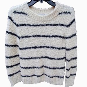 VINCE white with black stripes fuzzy cotton/ linen blend sweater sz XS